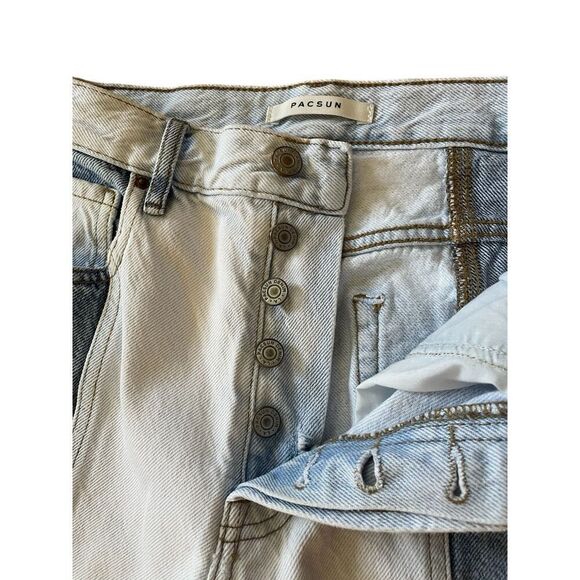 Pacsun Women's Mom Jeans Sz.26 Two Tone Cut and Sew Frayed High Rise Tapered - Picture 10 of 11